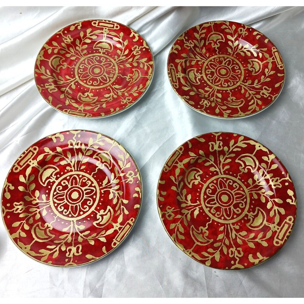 222 FIFTH PILAR RED DESSERT SNACK PLATE SET OF 4
